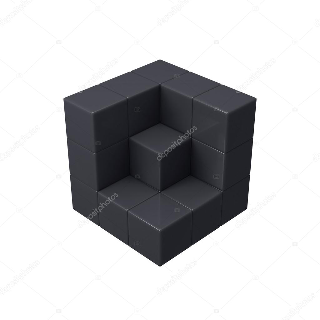 Abstract 3d black cubes illustration. Isolated on white