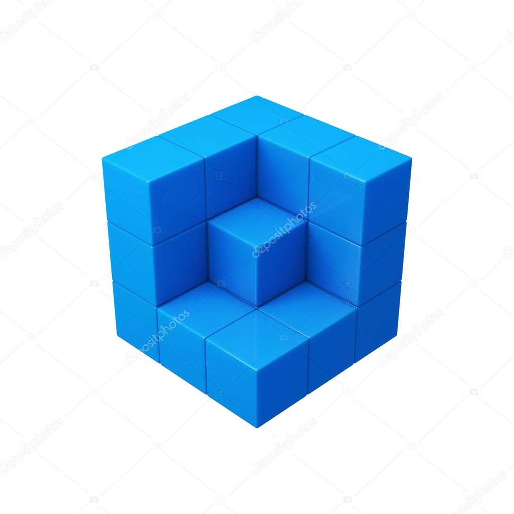 Abstract 3d blue cubes illustration. Isolated on white