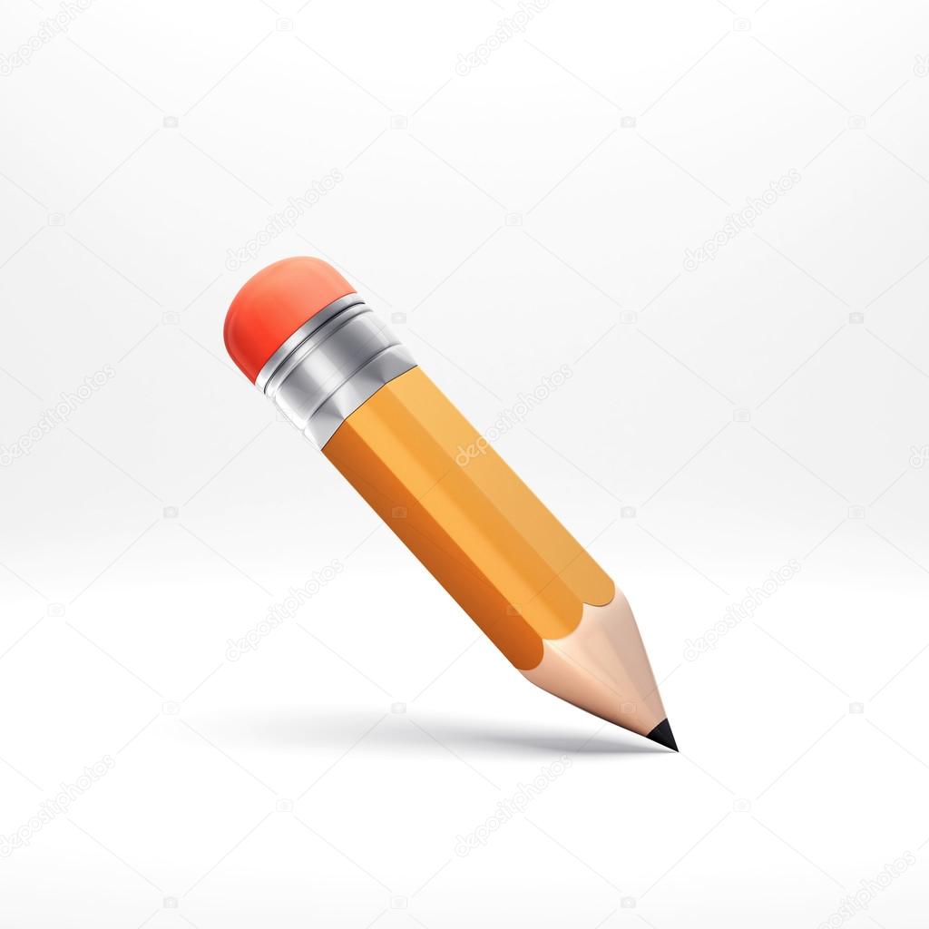 3d pencil illustration with shadow, isolated on white
