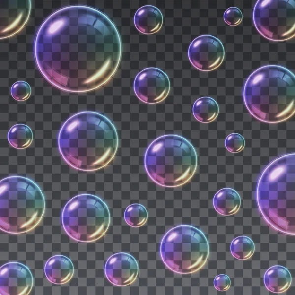 Fondo transparente de burbujas de jabón multicolor. Ilustración vectorial — Vector de stock