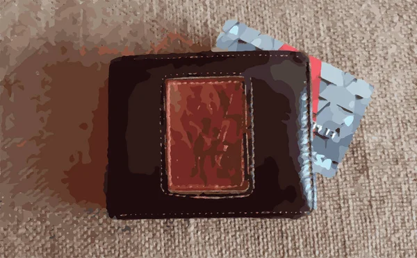 Шкіряний гаманець з банківською карткою. Векторні ілюстрації — стоковий вектор