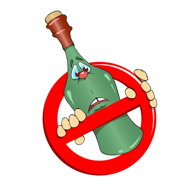 Geen teken van alcohol en de fles — Stockvector