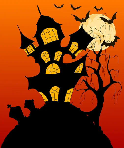Halloween achtergrond met griezelige spookhuis — Stockvector