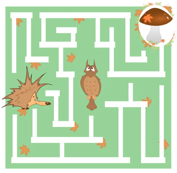 Barnens labyrint spel om en igelkott och svamp Stockillustration
