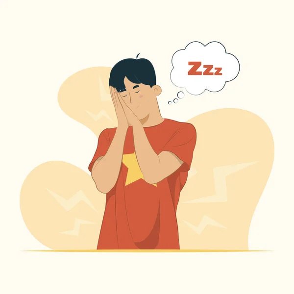 Dormire Stanchi Sognare Posare Sorridere Con Gli Occhi Chiusi Concetto — Vettoriale Stock