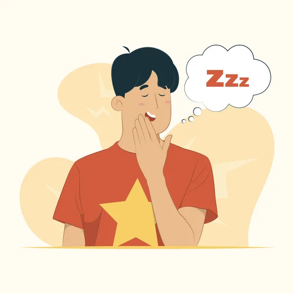 あくび 疲れて 手で口をカバー バナーのための落ち着きと眠気の概念 ポスター ウェブサイト — ストックベクタ