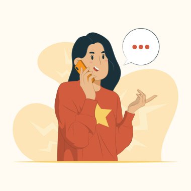 Akıllı telefon tutan ve afiş, poster, web sitesi vs. için boş alan kavramına bakan genç bir kadın.