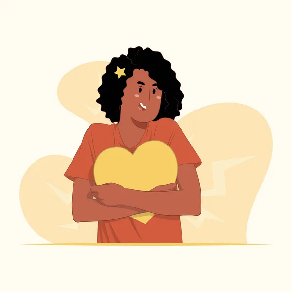 Mujer Joven Abrazando Concepto Corazón Papel Para Pancarta Póster Sitio — Archivo Imágenes Vectoriales