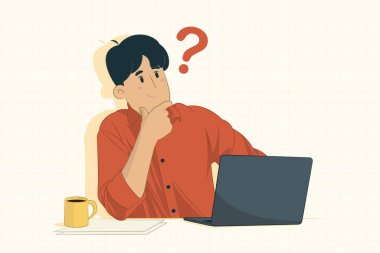 Genç işadamı, iş yerindeki afiş, poster, web sitesi vs. konseptini düşünüyor..