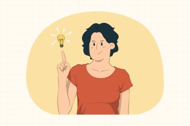 Genç bir kadın yeni bir fikirle işaret parmağını kaldırıyor.