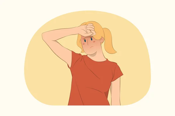 頭痛の種の概念を持っている若い病気の疲れ女性 — ストックベクタ