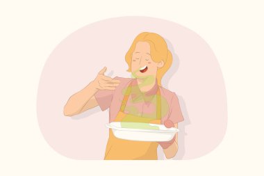 Genç aşçı fırıncı kadın el ele tutuşup koku kavramını hissetti.