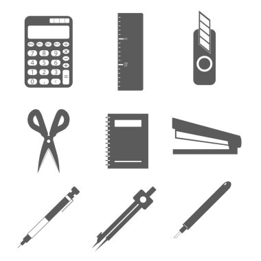 Simge malzemesi Kırtasiye kesici Pen zımba makası hesap makinesi cetvel fosforlu kalem pusula defteri