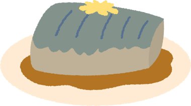 Elle çizilmiş yiyecek ikonu çizimi: Uskumru miso içinde kaynadı