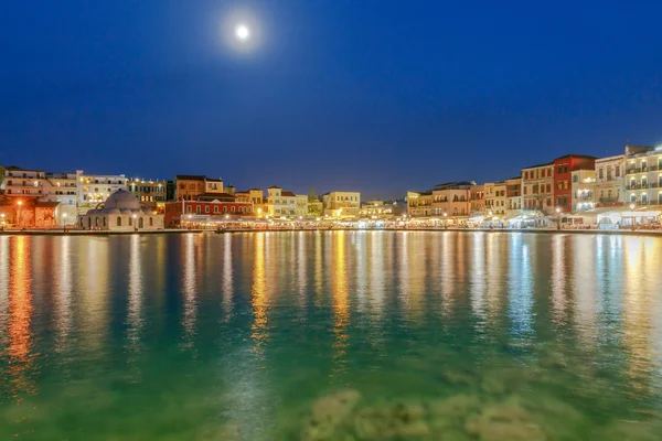 Chania. The old harbor at night. — Stock Photo, Image