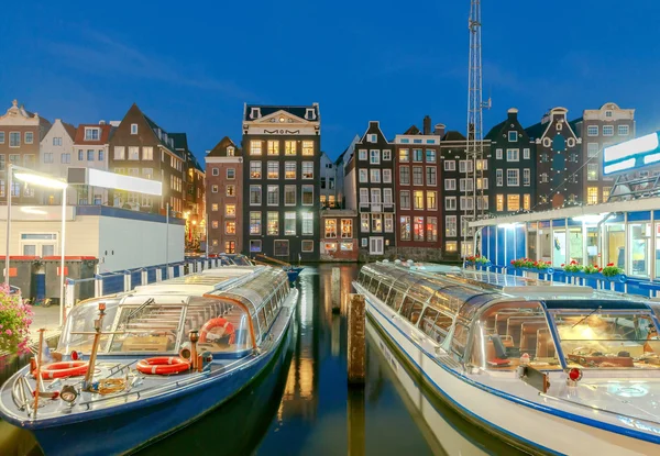 Amsterdam. Night view of the houses along the canal.