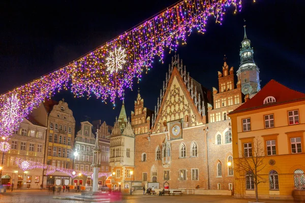 Breslau. der zentrale Marktplatz in der Nacht. — Stockfoto