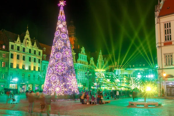 Breslau. der zentrale Marktplatz in der Nacht. — Stockfoto