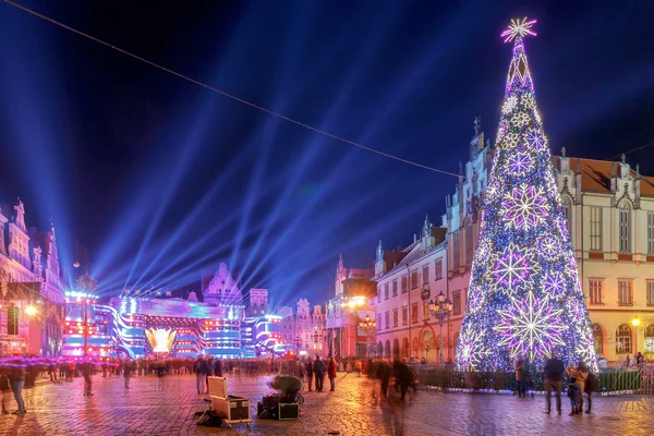 Wroclaw. Geceleri Merkezi Pazar Meydanı.