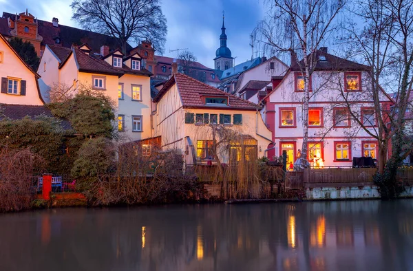 Bamberg. Stadsdijk bij zonsondergang. — Stockfoto