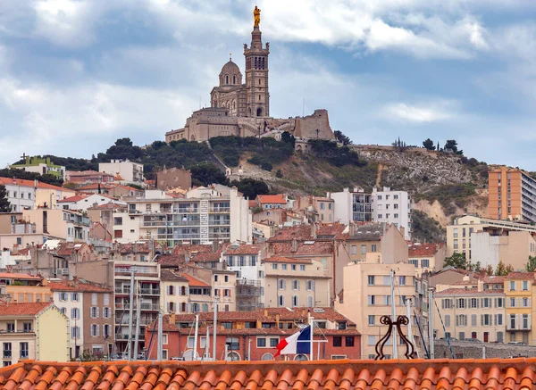 Utsikt Över Staden Och Katedralen Notre Dame Garde Marseille Frankrike — Stockfoto