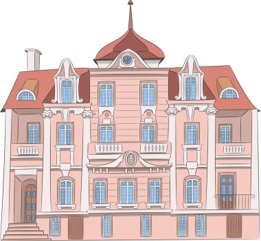 Poznan 'ın tarihi bölgesindeki güzel geleneksel ev beyaz arka planda izole edilmiş. Polonya.