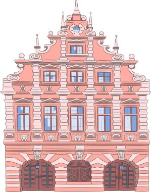 Brüksel 'in tarihi bölümünde çok katlı güzel pembe bir bina..