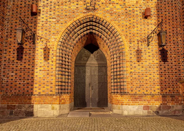 Poznan. Katedralin antik ahşap kapısı.. — Stok fotoğraf