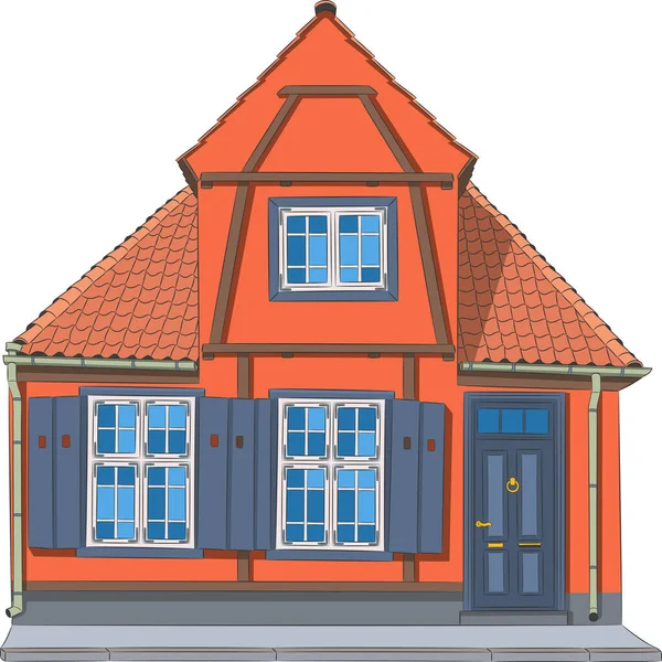 Παλιό παραδοσιακό δανέζικο σπίτι με ξύλινα παντζούρια στα παράθυρα. — Διανυσματικό Αρχείο