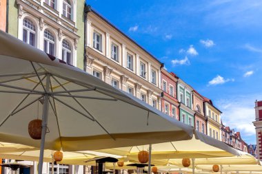 Poznan. Güneşli bir günde pazar meydanı.