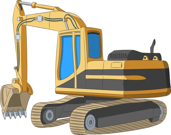 Heavy black and yellow excavator on tracks. — Stock Vector