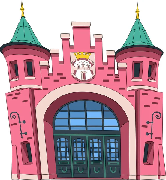 Vieilles portes médiévales en pierre rouge avec tours. — Image vectorielle