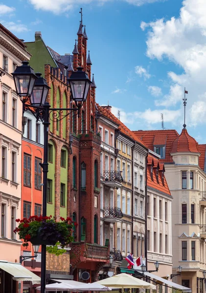 Bunte Fassaden Mittelalterlicher Häuser Rathausplatz Torun Polen — Stockfoto