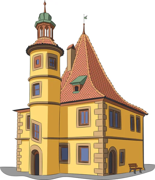 Vector. Antigua Iglesia Católica Alemana con campanario. — Archivo Imágenes Vectoriales