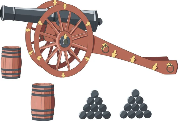 Vector. An old cannon on a gun carriage. — Stock Vector