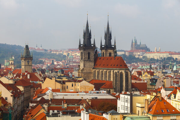 Prague, Czech Republic. View from the height Powder Tower in Prague. Historical and cultural monument. The place is particularly popular among tourists.
