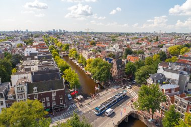Amsterdam görünümünü bir yükseklikten.