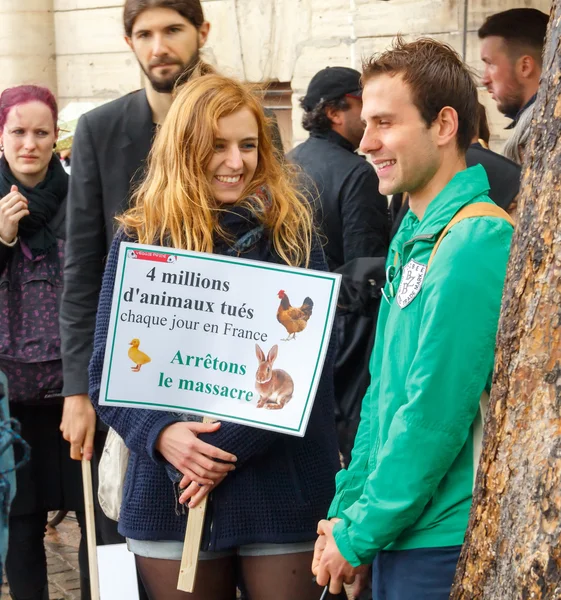 Til Paris. Demonstrasjon av vegetarianere . – stockfoto