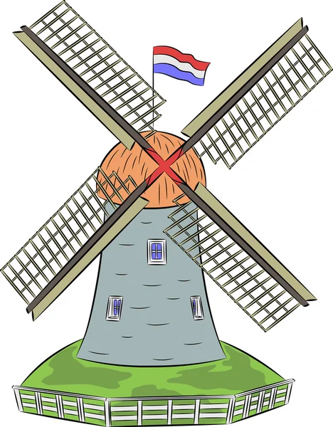 Vector molino de viento holandés . — Vector de stock