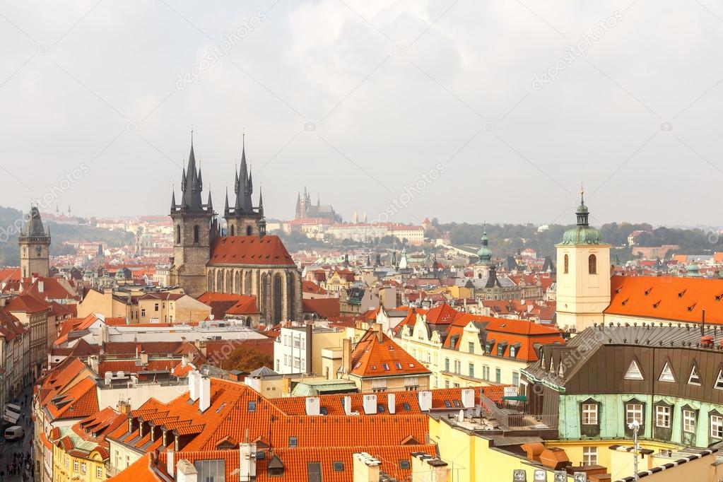 Old tiled roofs of Prague, Czech Republic.