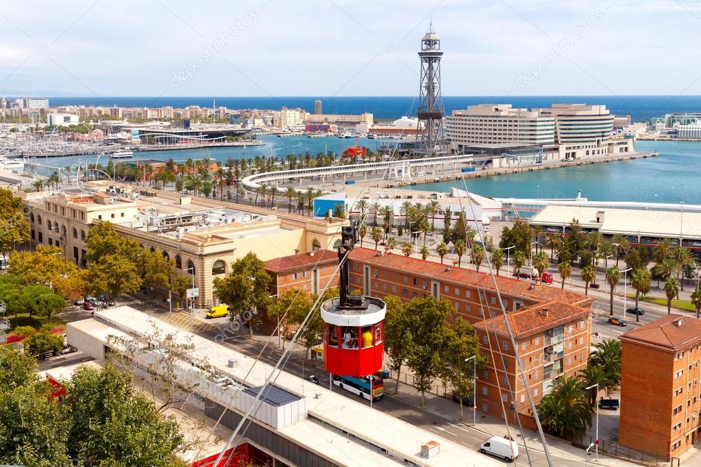 Barcelona. The cable car to the top of the hill of Montjuic.