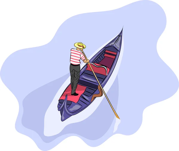 Vecteur. Gondolier dans une gondole . — Image vectorielle