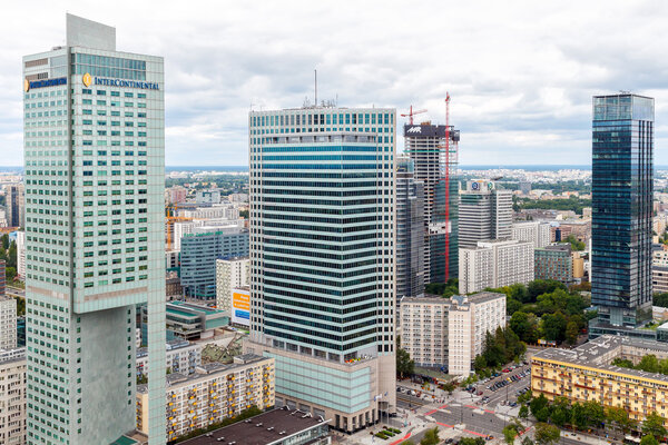 Warsaw, Poland - July 26, 2015: View of Warsaw from the observation deck of the Palace of Culture and Science. Warsaw is a major tourist destination in Eastern Europe