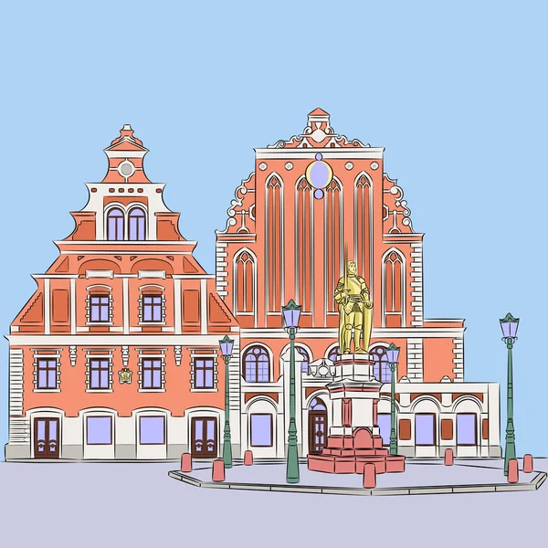 Vector. Riga. Praça da Câmara Municipal . — Vetor de Stock