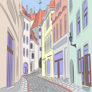 Vektör. Tallinn eski sokak.