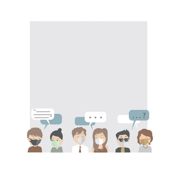 Blank Space People Wearing Facial Mask Talk Each Other Flat — Stock Vector