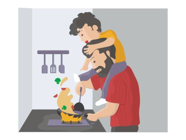 Çocuklarla günlük rutin işler, baba çocuğuyla yemek pişirmek, birlikte oynayarak öğretmek.