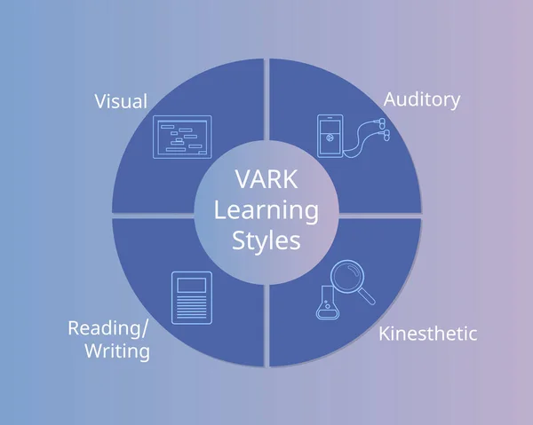 Vark Öğrenme Biçimleri Veya Vark Modeli Vektör Öğrenmede Yardımcı Olur — Stok Vektör