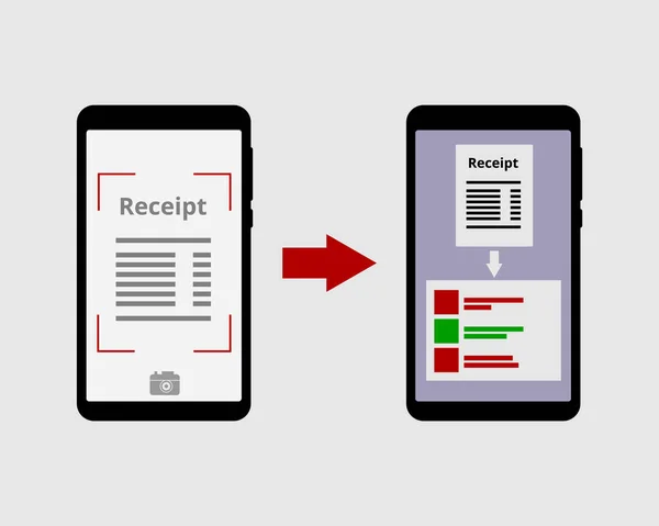 Tome Fotos Sus Recibos Gastos Con Aplicación Reconocimiento Óptico Caracteres — Vector de stock