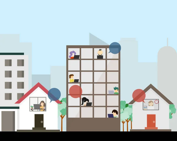 hem ofis hem de ev vektörüyle çalışan çalışanları olan hibrit işyeri